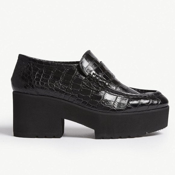Maje Shoes Maje Black Crocodile Effect Leather Platform Moccasin